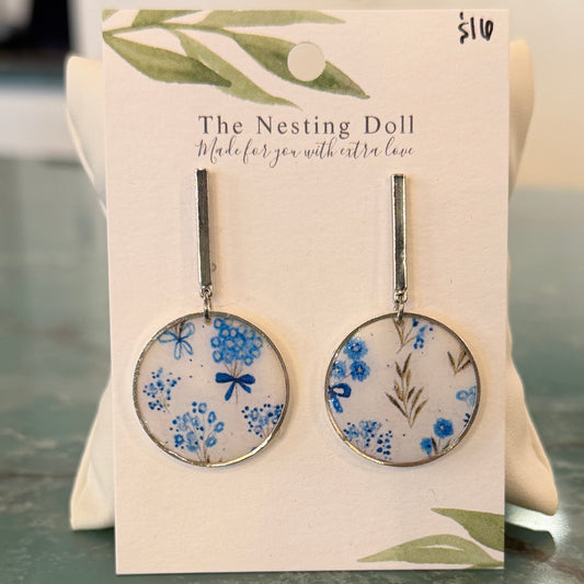 Blue Floral Clay Earrings