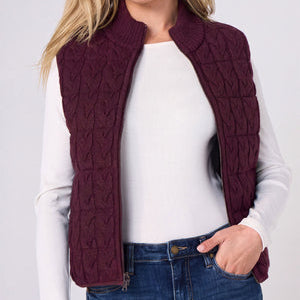 Sleeveless Reversible Zip Front Quilted Sweater Vest - Dark Oxblood