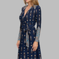 Navy Print  Wrap Maxi Dress