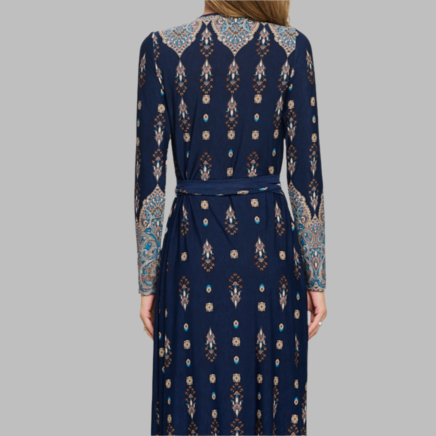 Navy Print  Wrap Maxi Dress