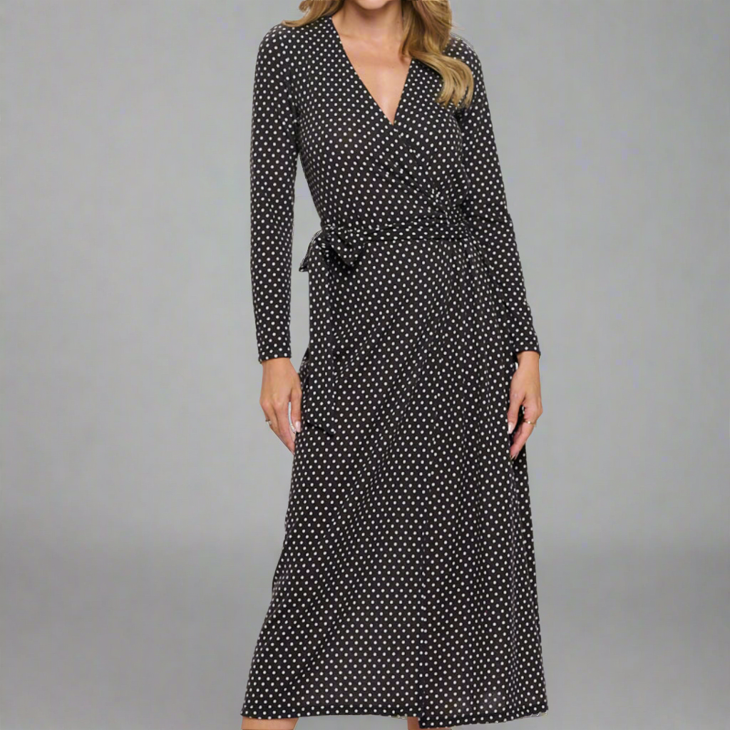 Polka Dot Wrap Sweater Dress