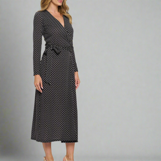 Polka Dot Wrap Sweater Dress