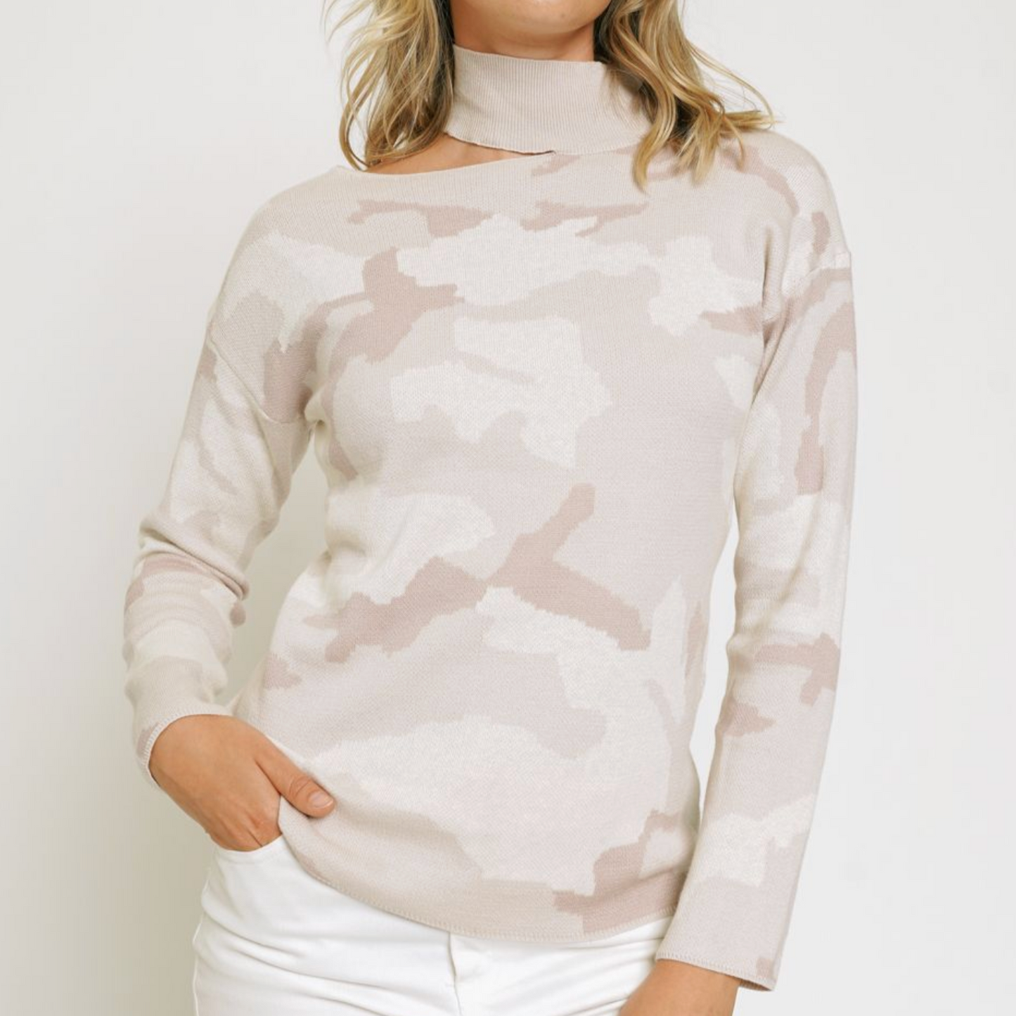 Pink Camo Mockneck Sweater