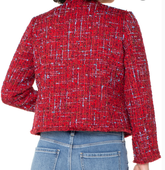 Frayed Edge Red Collarless Jacket