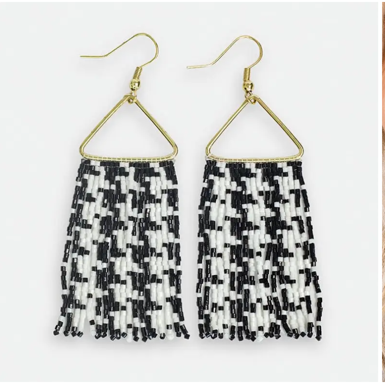 Paige Beaded Houndstooth Fringe Earrings