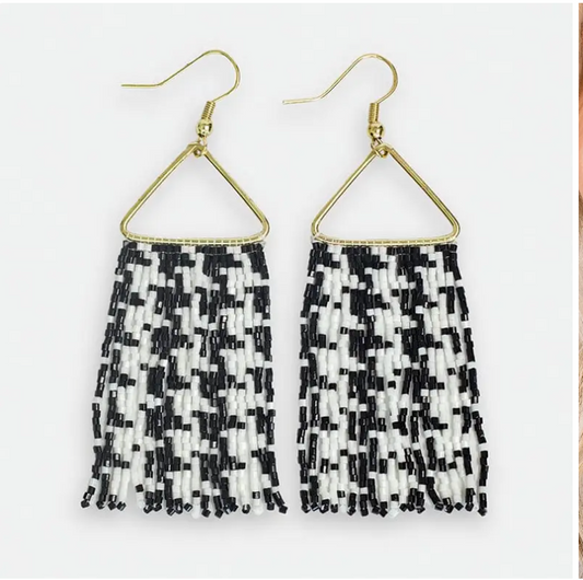 Paige Beaded Houndstooth Fringe Earrings