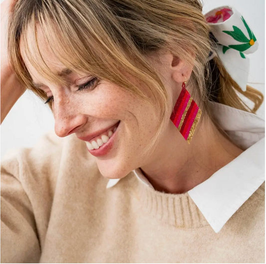 Frida Diagonal Hot Pink Stripe Earrings