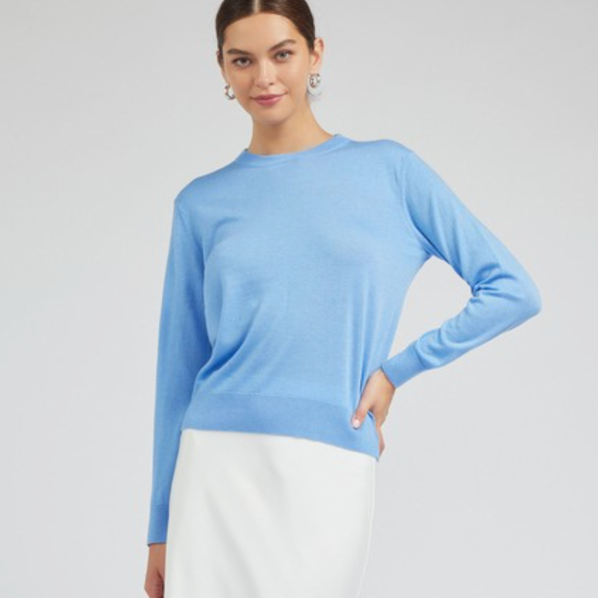 Light Blue Wool Blend Crew