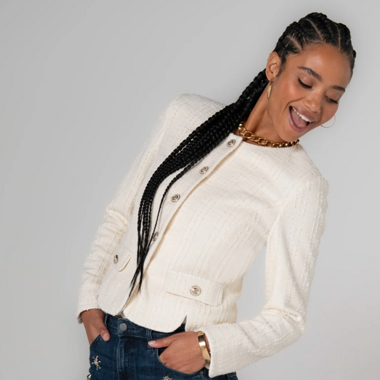 Collarless Jacket With Scallop Detail