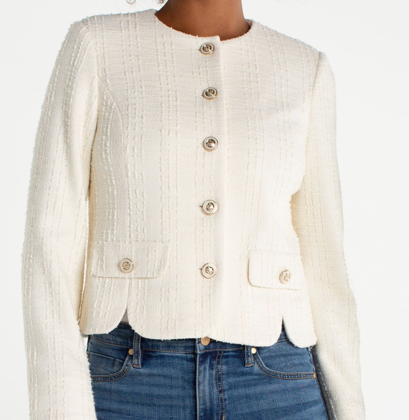 Collarless Jacket With Scallop Detail