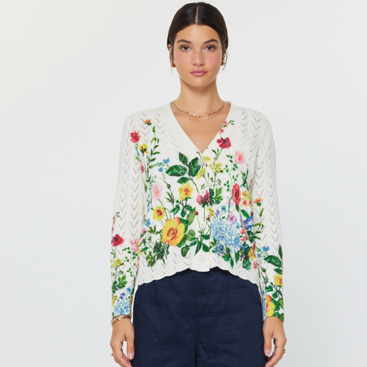 Floral Print Scalloped Sweater