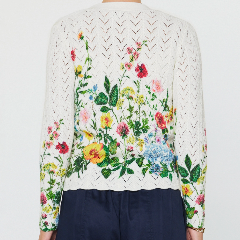 Floral Print Scalloped Sweater