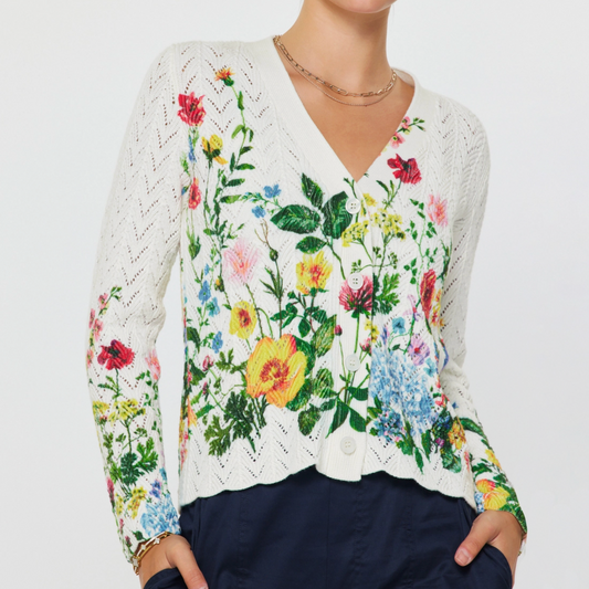 Floral Print Scalloped Sweater