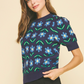 Navy Floral Mid Sleeve Sweater