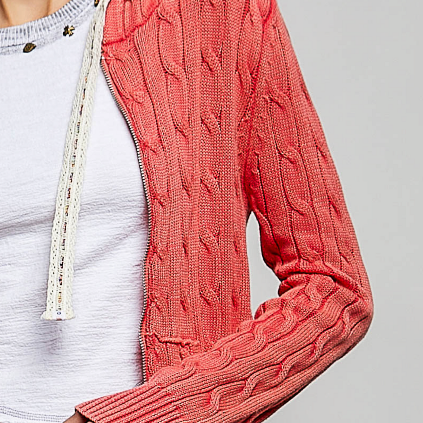 Cable Zip Up Hooded Cardigan