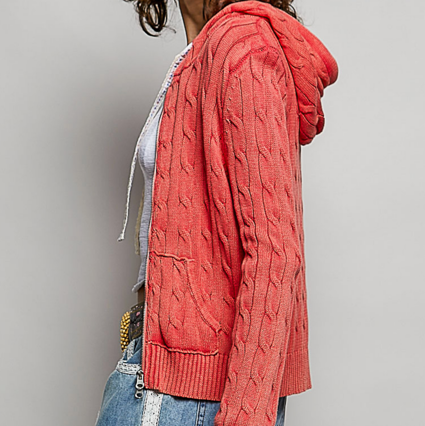 Cable Zip Up Hooded Cardigan