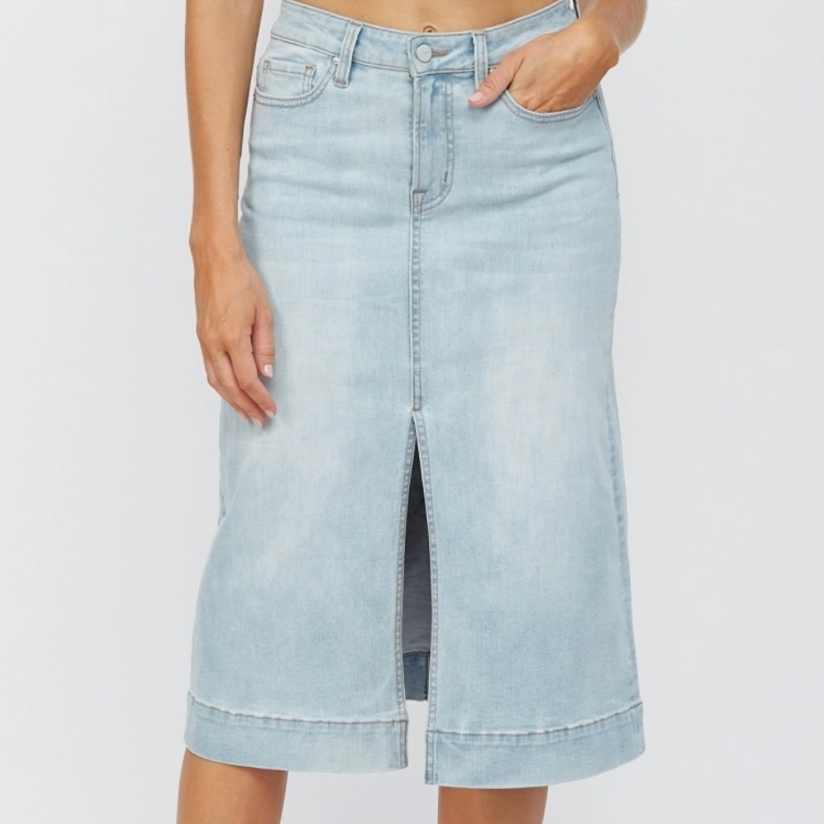Denim A-Line Midi Skirt