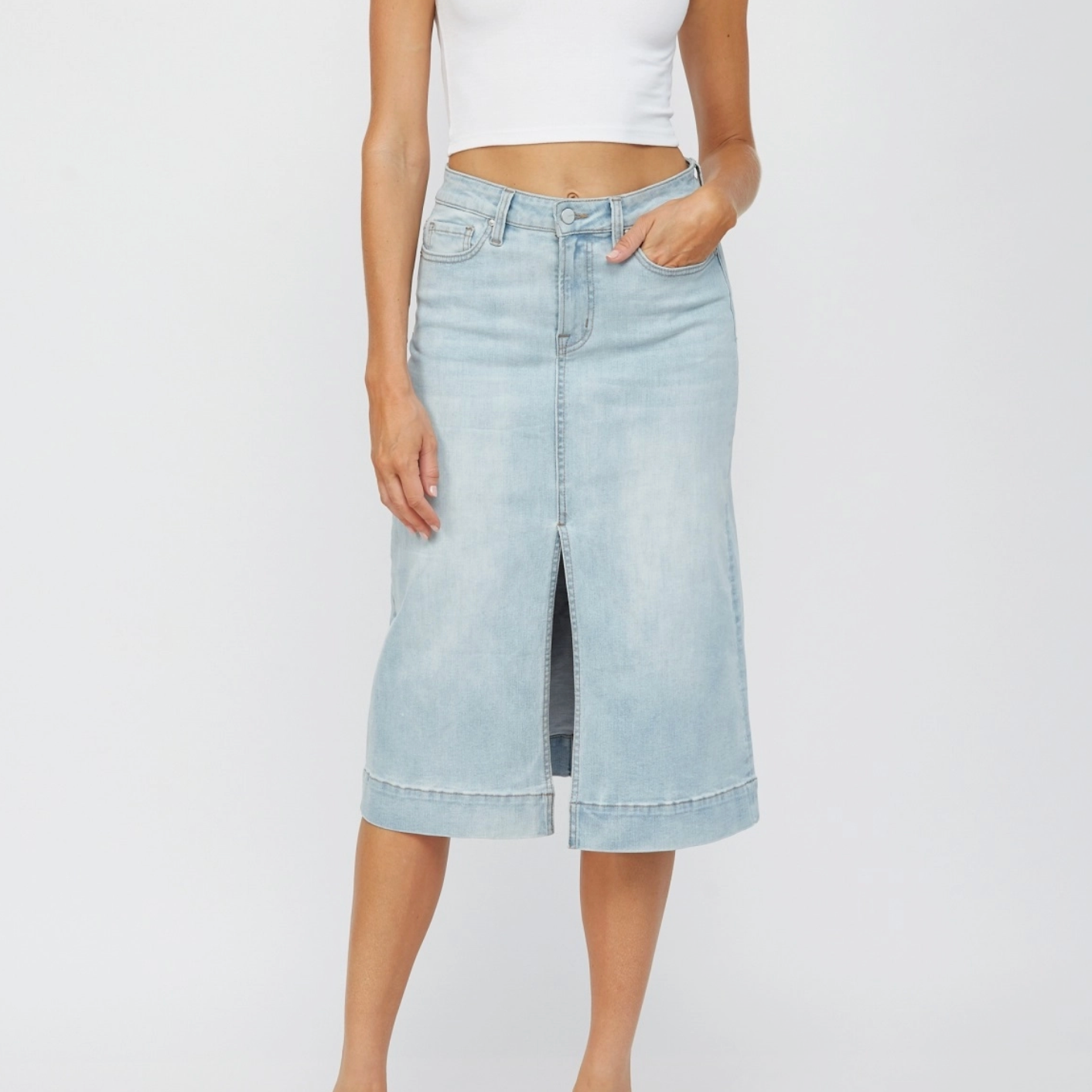 Denim A-Line Midi Skirt