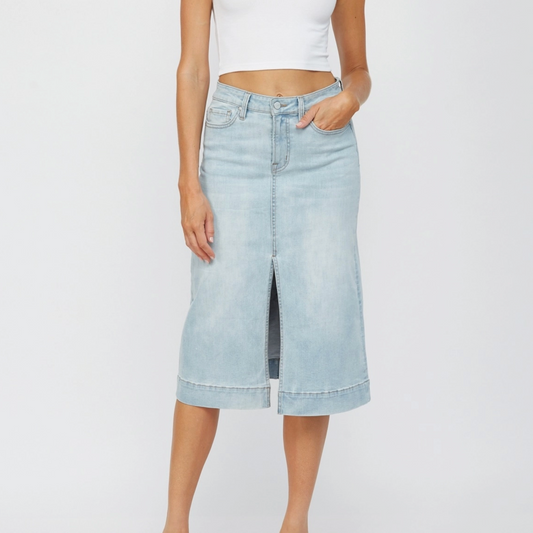 Denim A-Line Midi Skirt