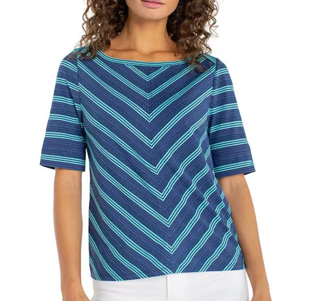 Liverpool 1/2 Sleeve Fold Over Boat Neck Knit Top