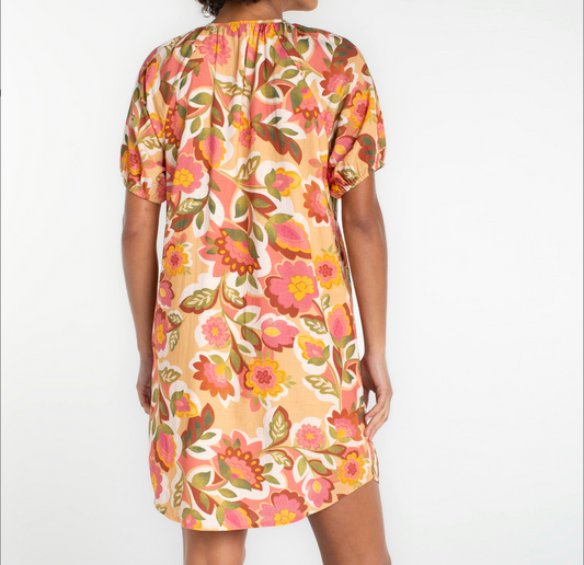 Liverpool Short Sleeve Shirred Button Front Woven Dress