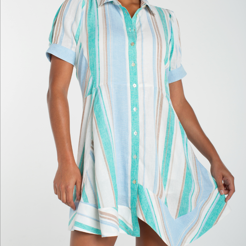 Liverpool Short Sleeve Raglan Asymmetrical Hem Woven Shirt Dress