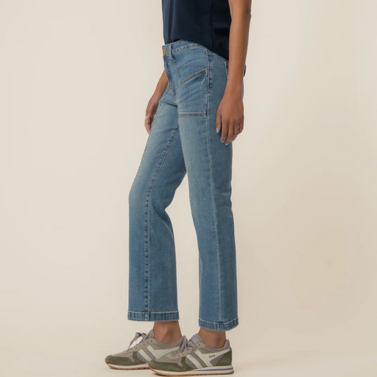 Kelsey High Rise Ankle Flare Front Seams Patch Pocket