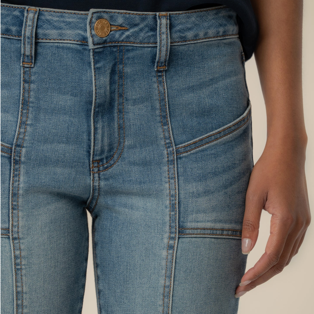 Kelsey High Rise Ankle Flare Front Seams Patch Pocket