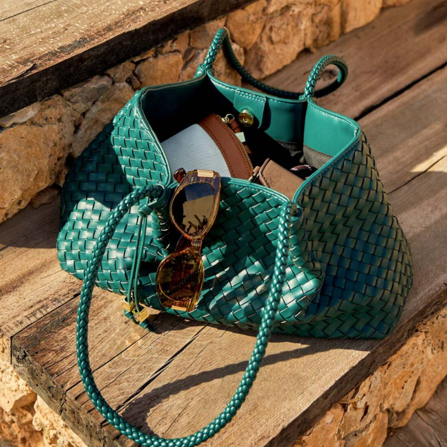 Nova Hand Woven Small Shoulder Tote-Palm Green