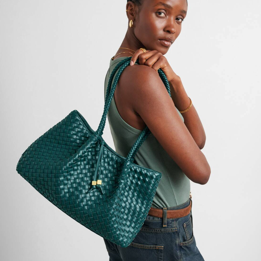 Nova Hand Woven Small Shoulder Tote-Palm Green