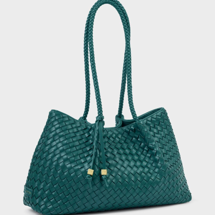 Nova Hand Woven Small Shoulder Tote-Palm Green