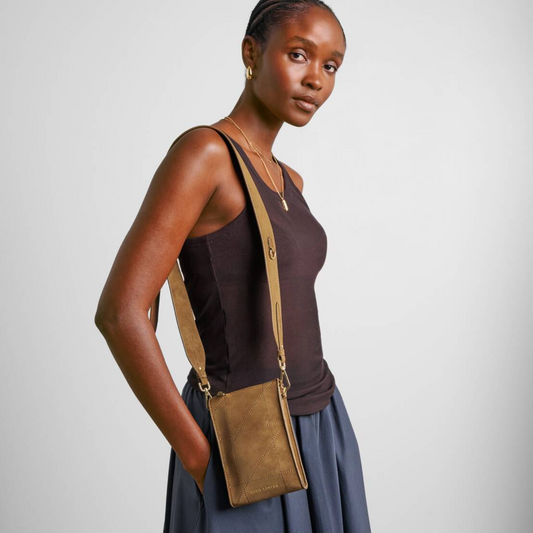 Avery Slim Quilted Suedette Crossbody Bag-Caramel