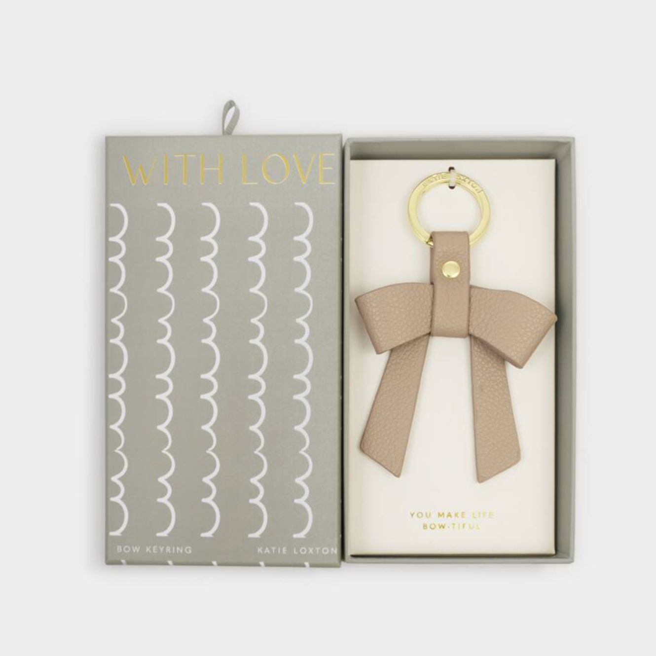 Boxed Bow Keychain-Light Taupe