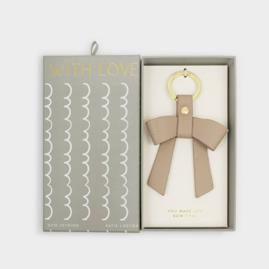 Boxed Bow Keychain-Light Taupe