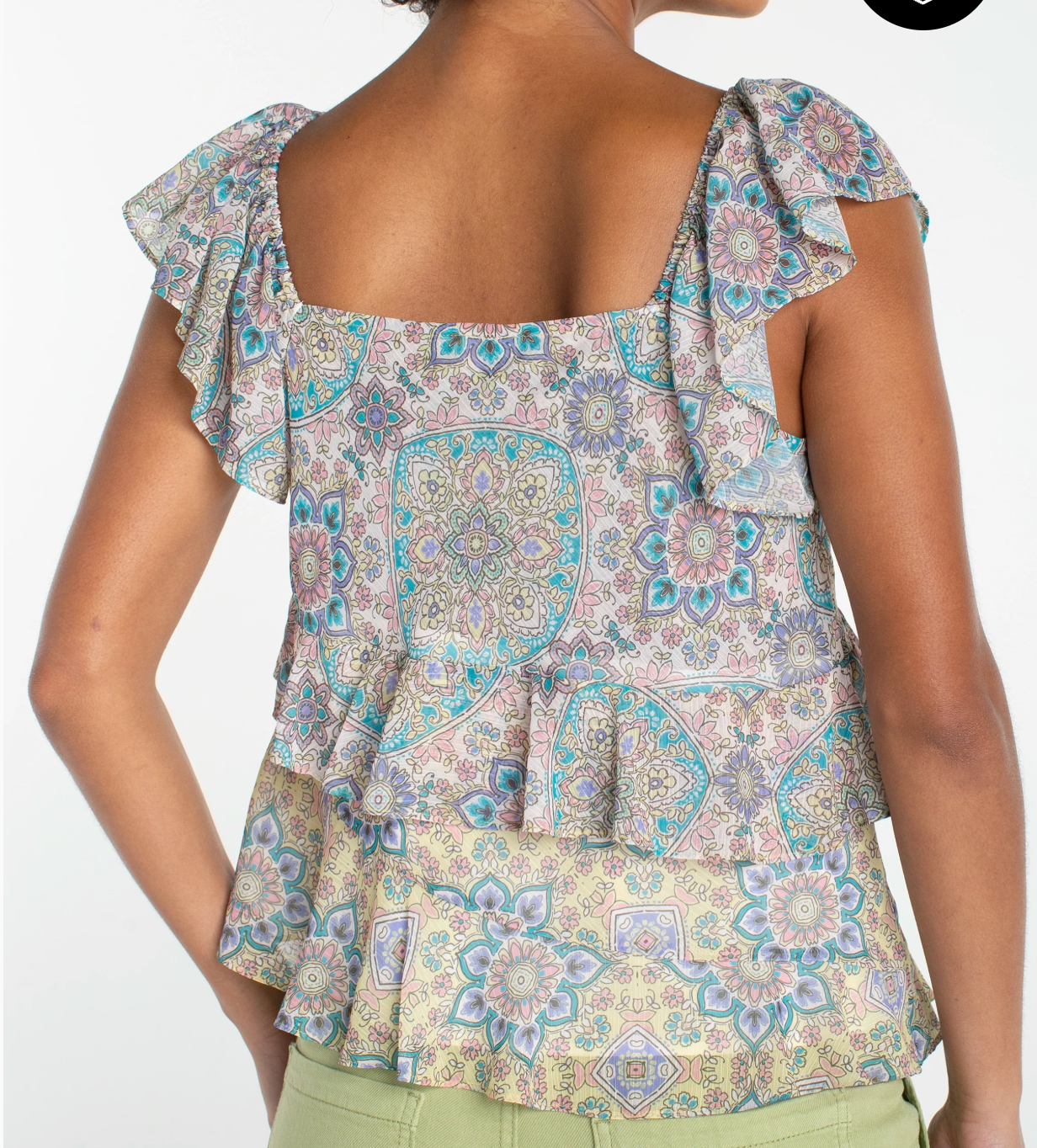 Flutter Sleeve Draped Woven Blouse