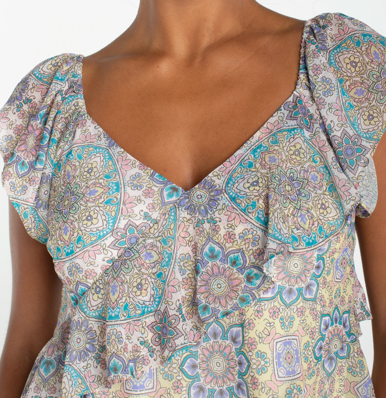 Flutter Sleeve Draped Woven Blouse