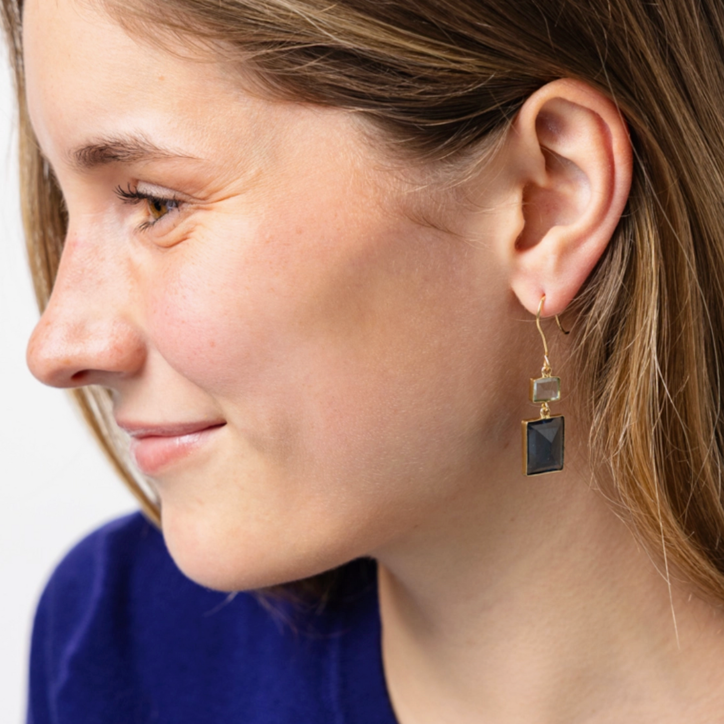 Veronica Blue Two Tone Color Cut Glass Dangle Earring