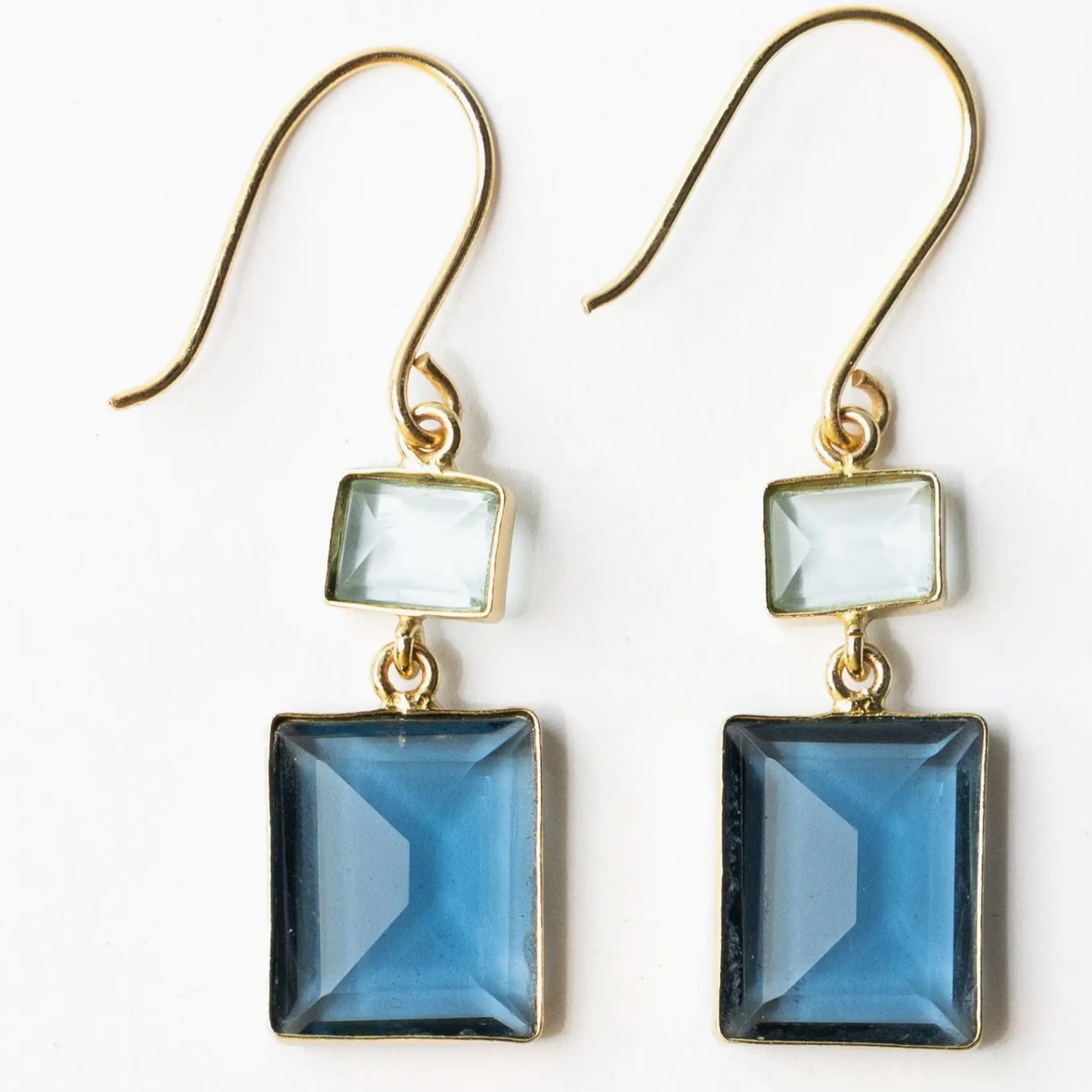 Veronica Blue Two Tone Color Cut Glass Dangle Earring