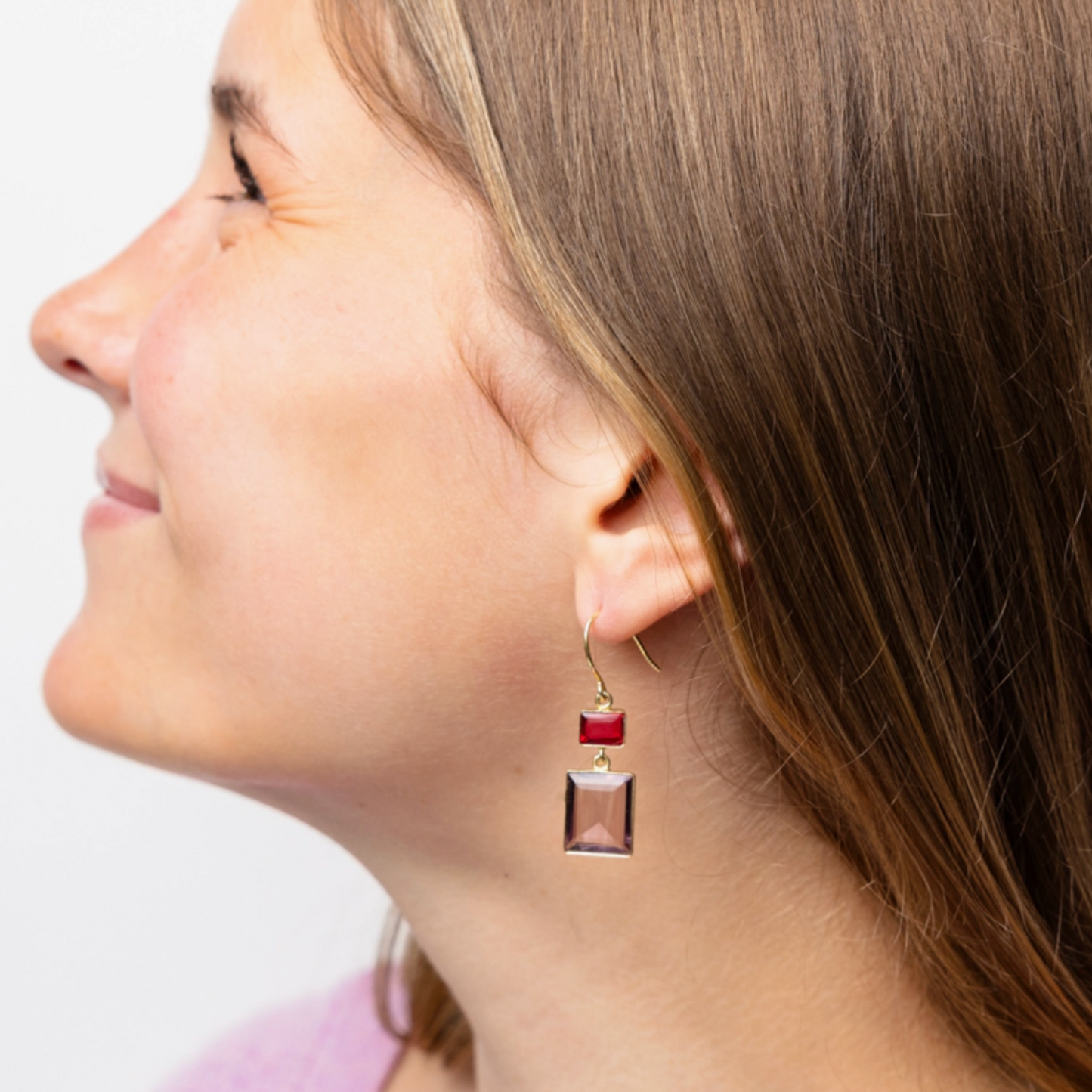 Veronica Red Two Tone Color Glass Earring