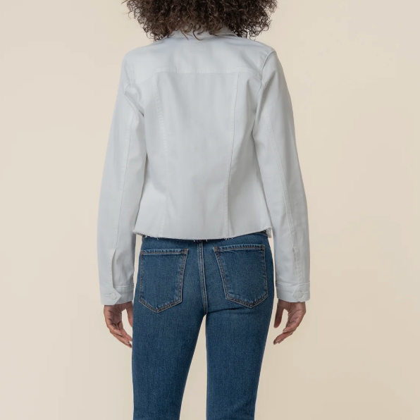 Kara Denim Jacket with Frayed Hem-Optic White