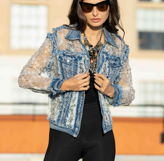Short Lace Denim Jacket
