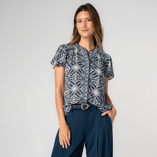 Flutter Sleeve Button Front Knit Top