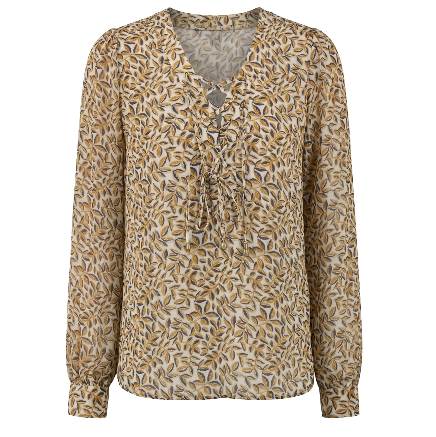 Long Sleeve Lace Up Woven Blouse