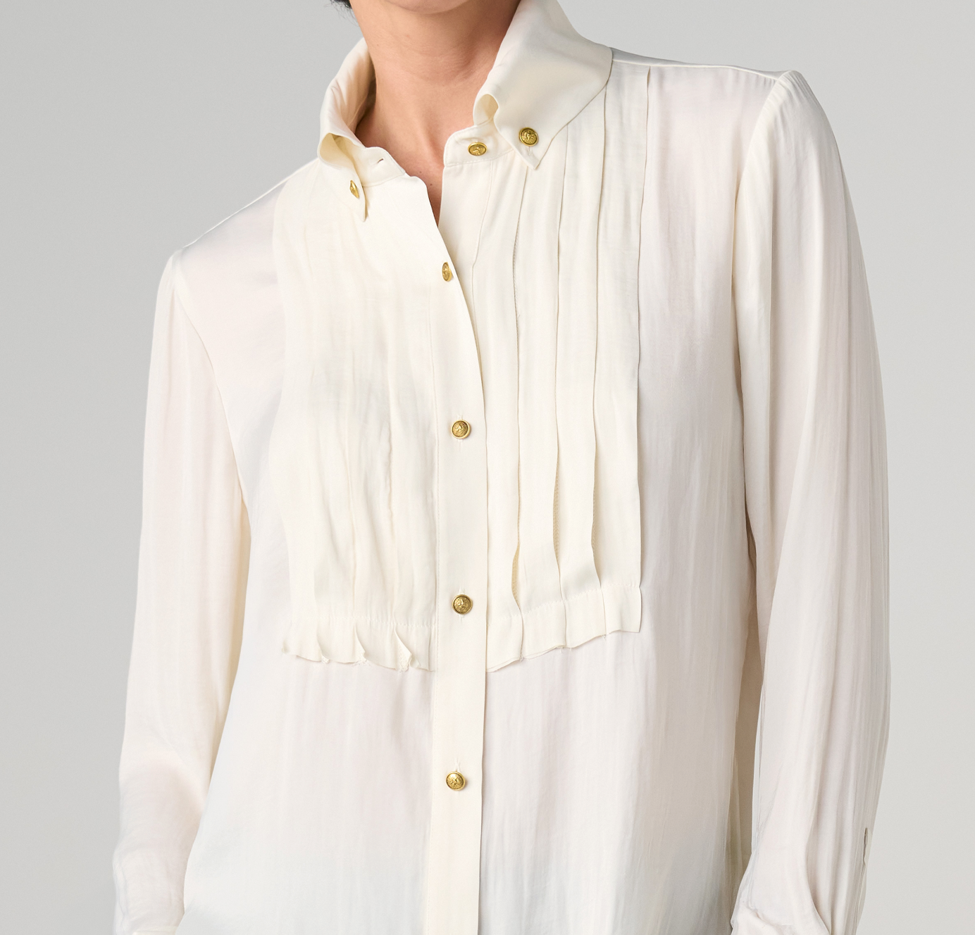 Long Sleeve Tuxedo Button Collar Blouse