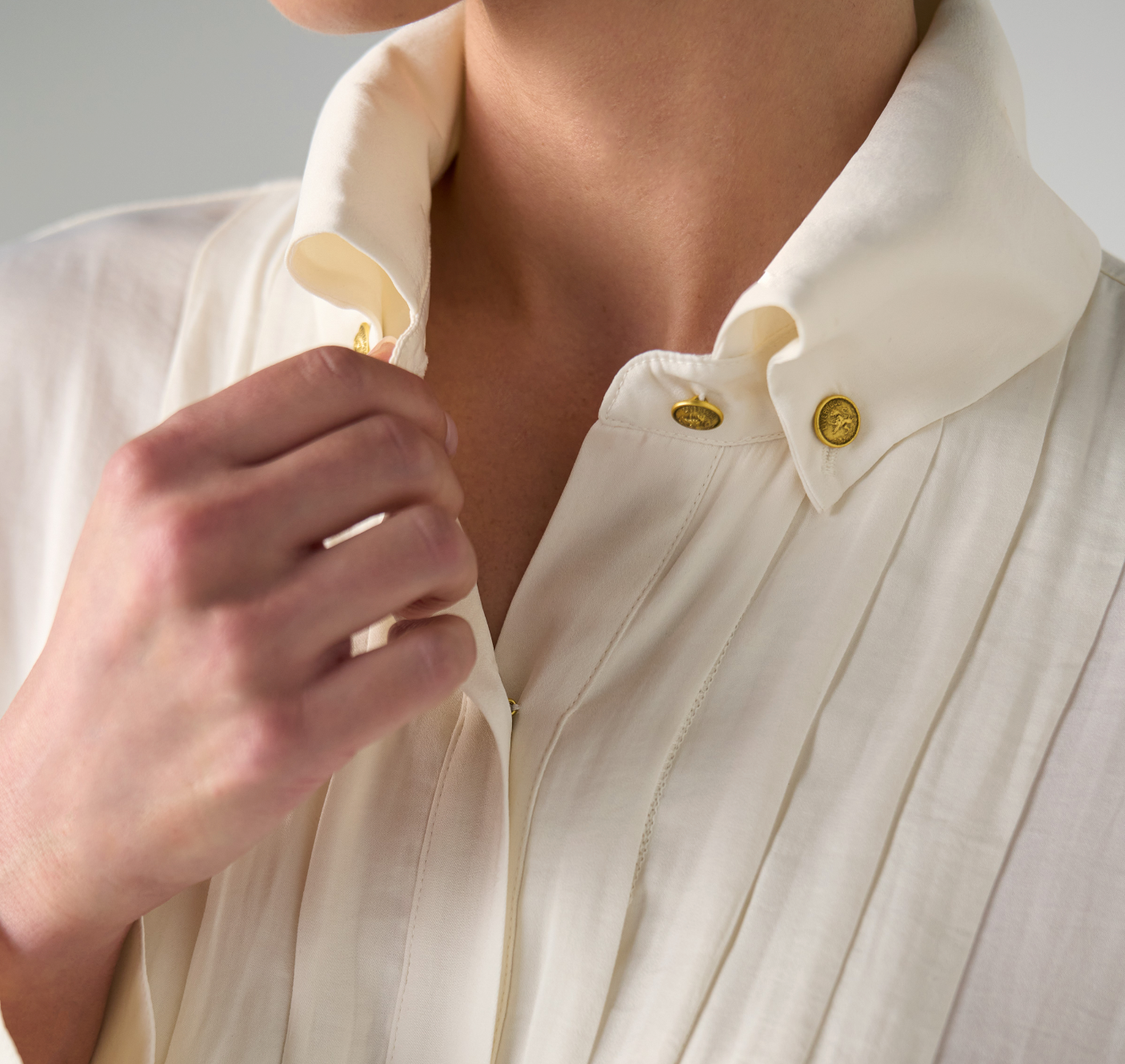 Long Sleeve Tuxedo Button Collar Blouse