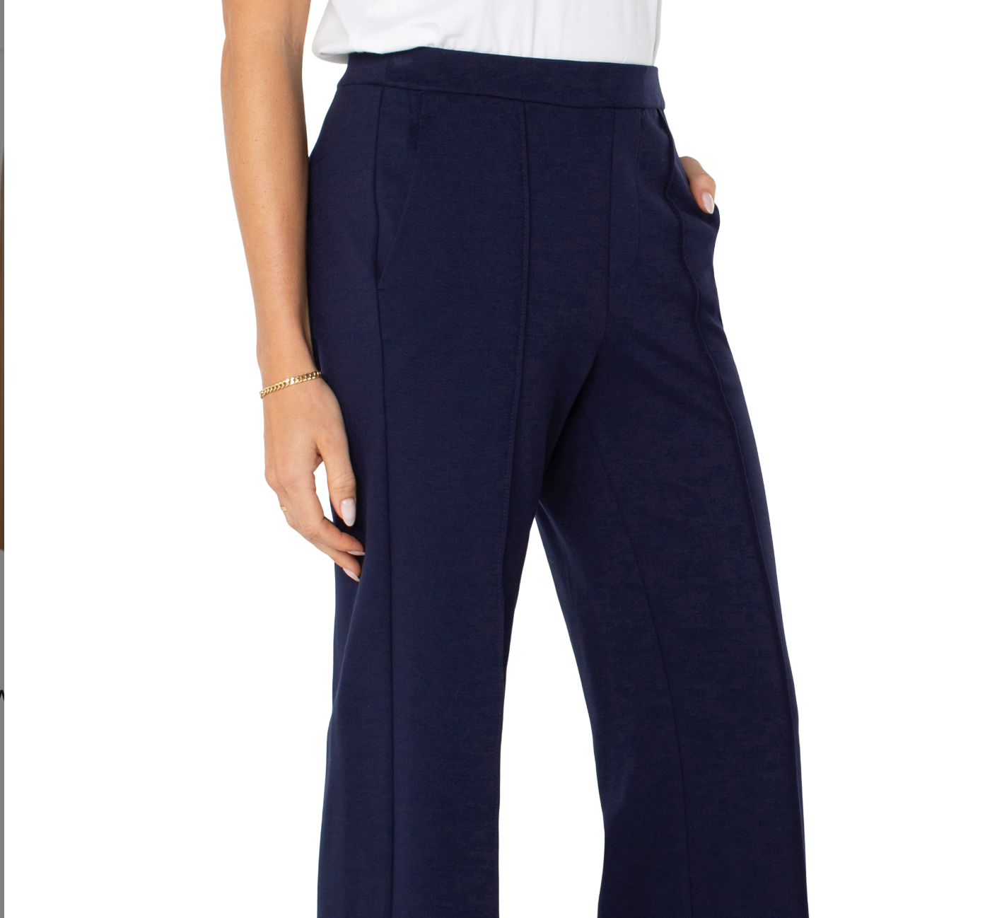 Kayla Pull On Wide Leg Trouser - Navy