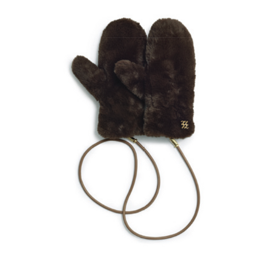 Faux Fur Mittens with Cord