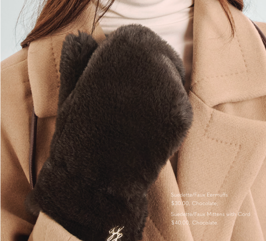 Faux Fur Mittens with Cord