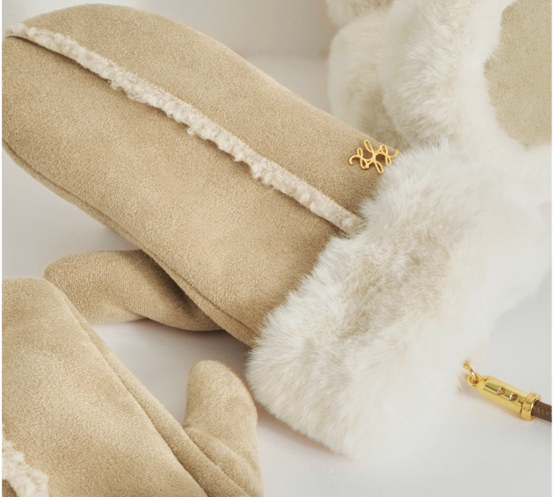 Taupe Faux Fur Suede Mittens