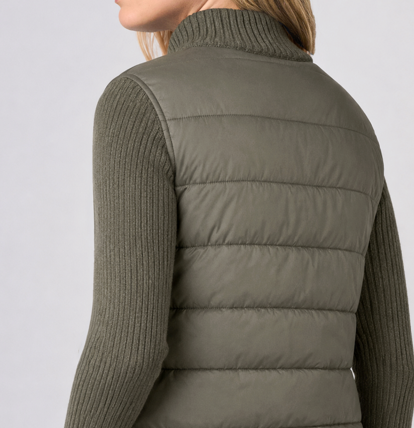 Long Slv Zip Front Quilted Sweater Jacket